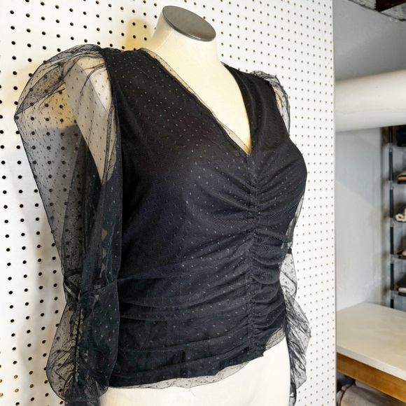 Maeve by Anthropologie | NWT Puffed Sheer-Sleeved Blouse in Black Sz. XL - Picture 6 of 13